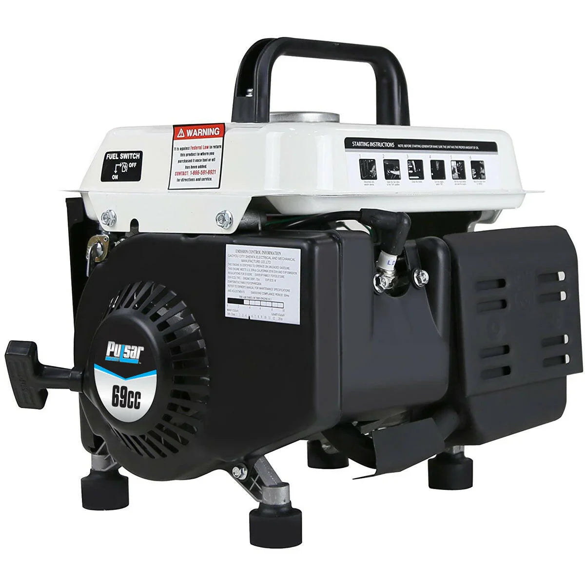 Pulsar PG1202SA 1200W Portable Gasoline 2-Stroke Generator with 900W Running Power & 12V DC Output