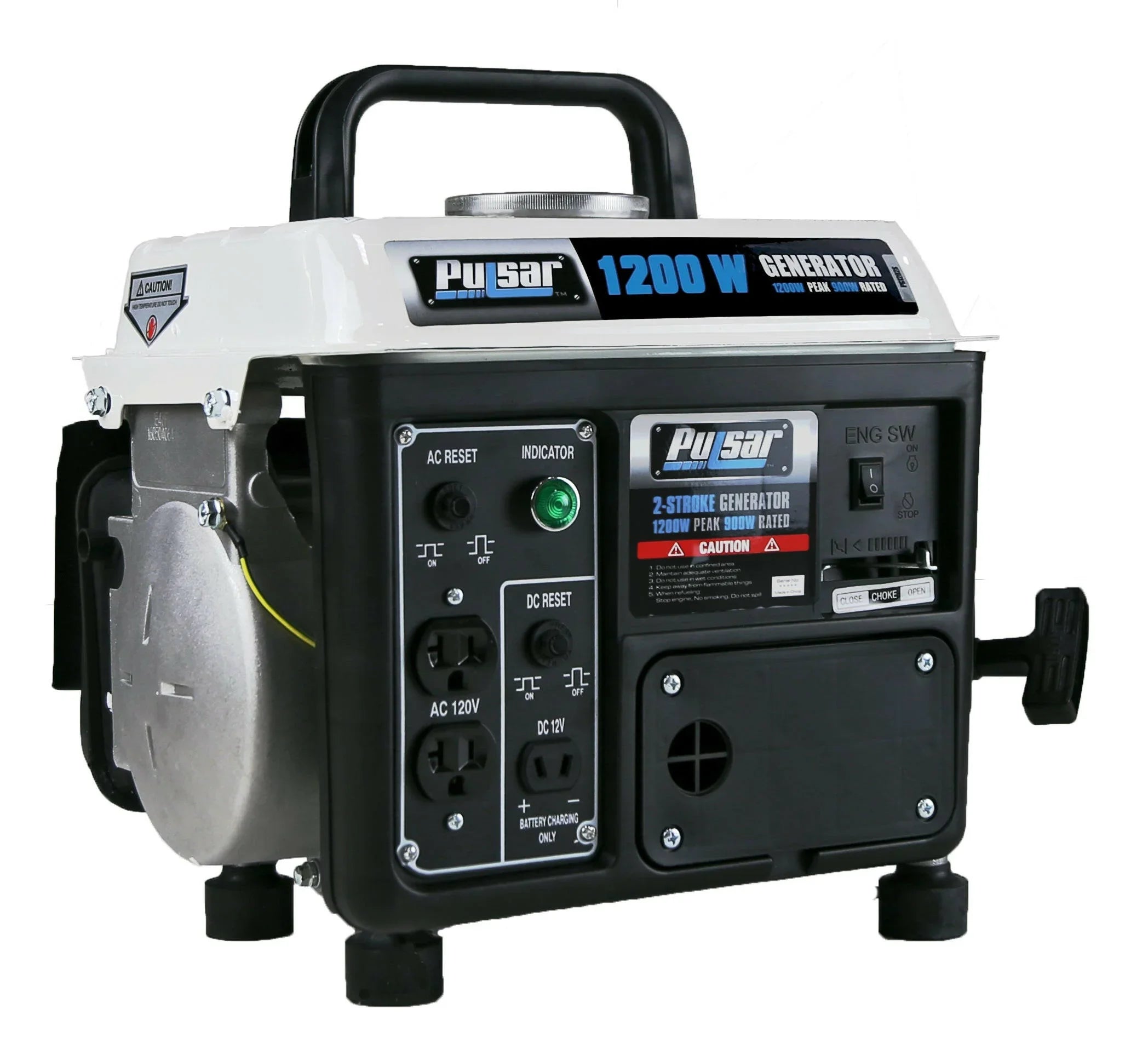 Pulsar PG1202SA 1200W Portable Gasoline 2-Stroke Generator with 900W Running Power & 12V DC Output