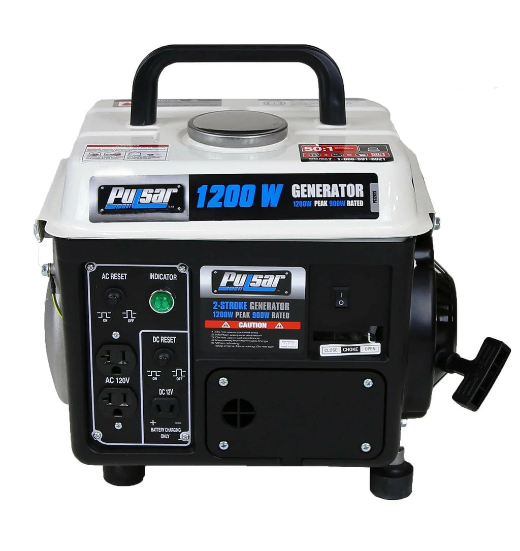 Pulsar PG1202SA 1200W Portable Gasoline 2-Stroke Generator with 900W Running Power & 12V DC Output
