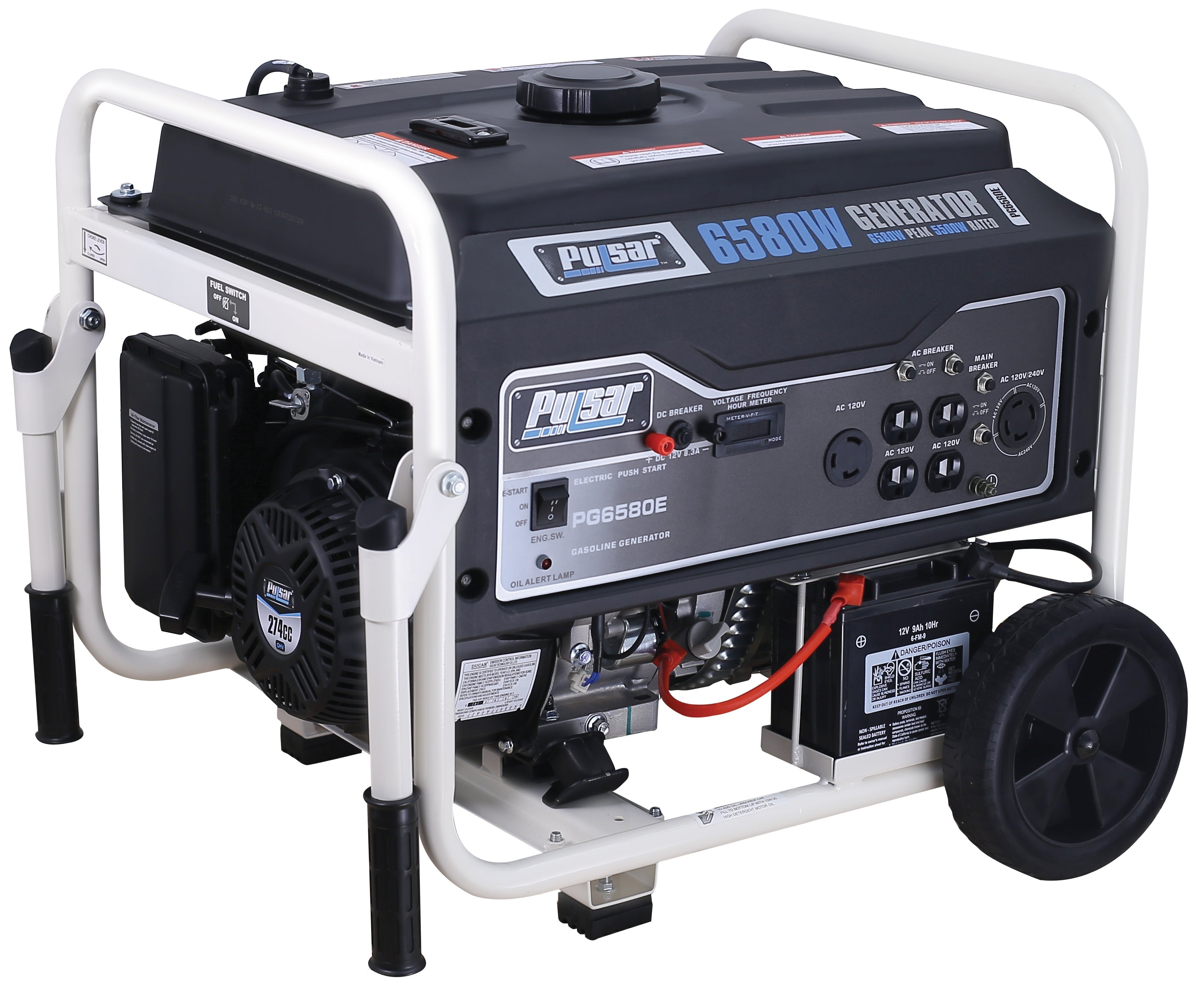 Pulsar PG6580E 6580W Gas Powered Portable Generator with Electric Start and 240V Output