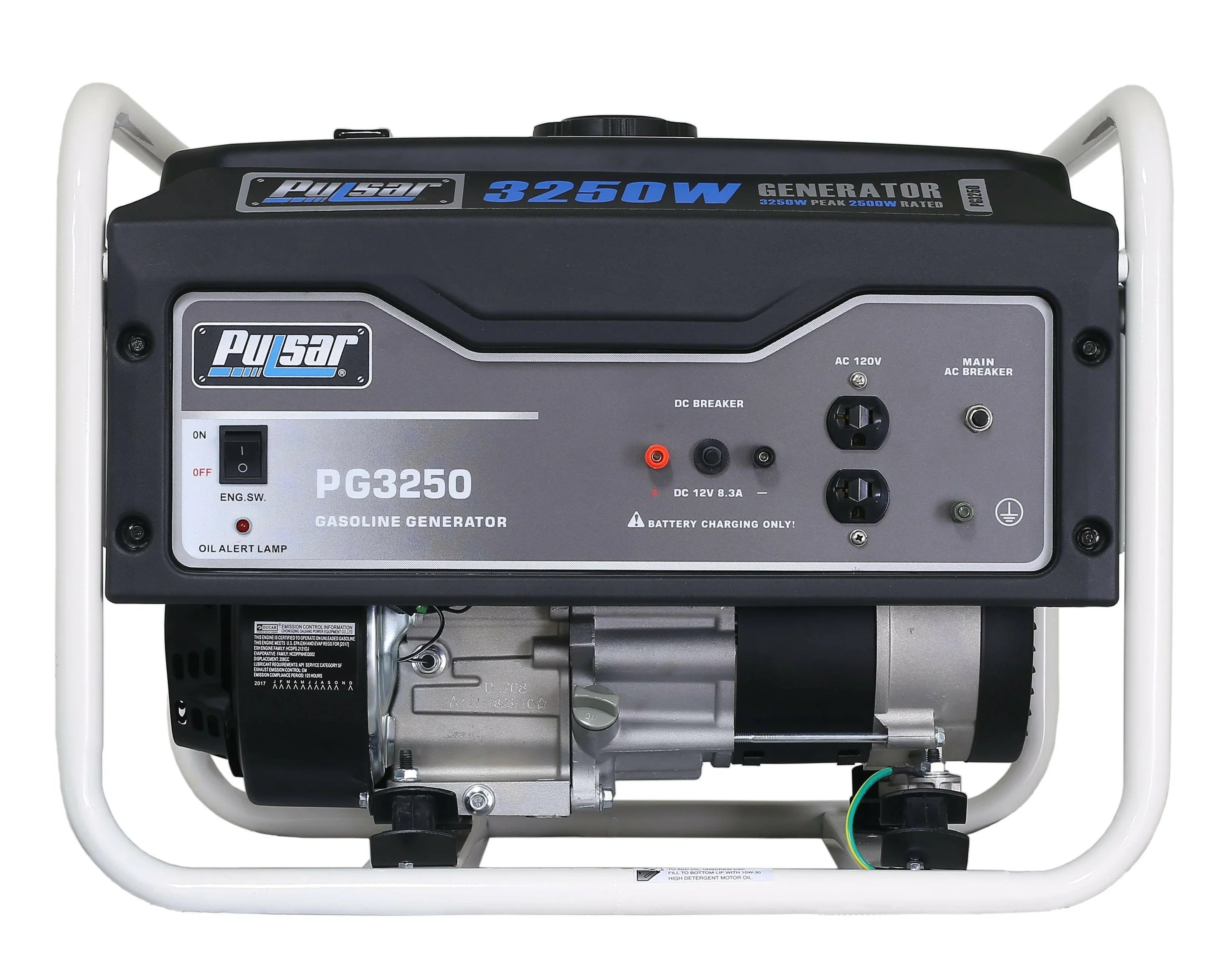Pulsar PG3250 3250W Portable Gas Powered Generator, 2500 Running Watts, 4-Gallon Fuel Tank