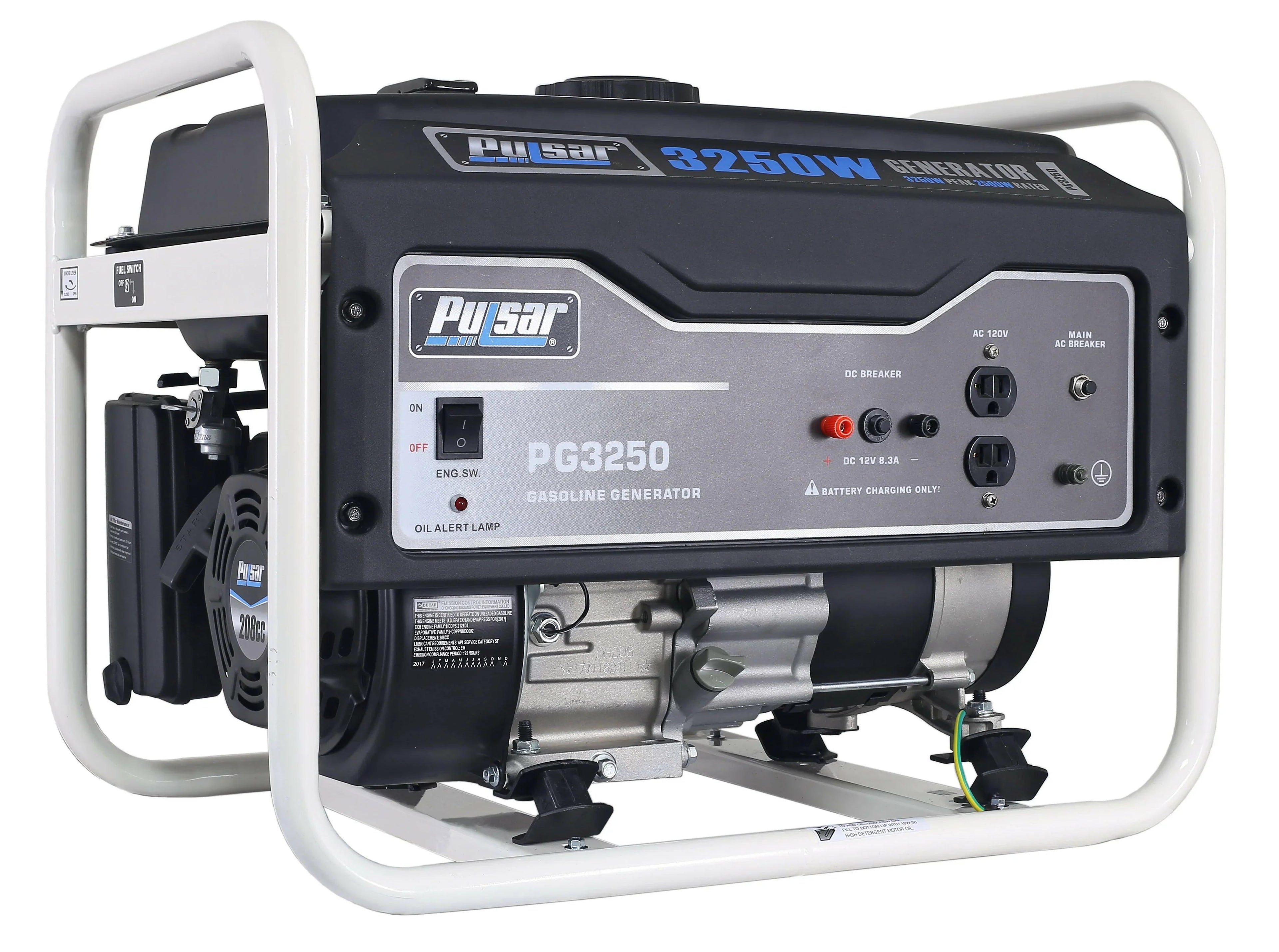 Pulsar PG3250 3250W Portable Gas Powered Generator, 2500 Running Watts, 4-Gallon Fuel Tank